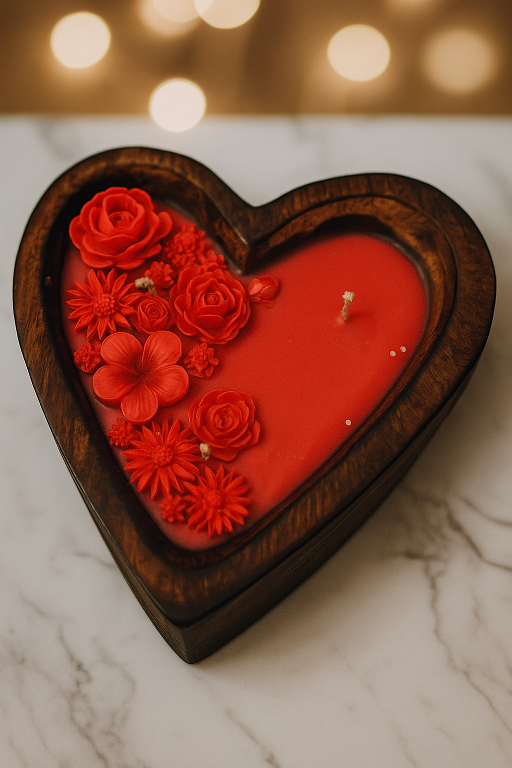 Wooden heart candle